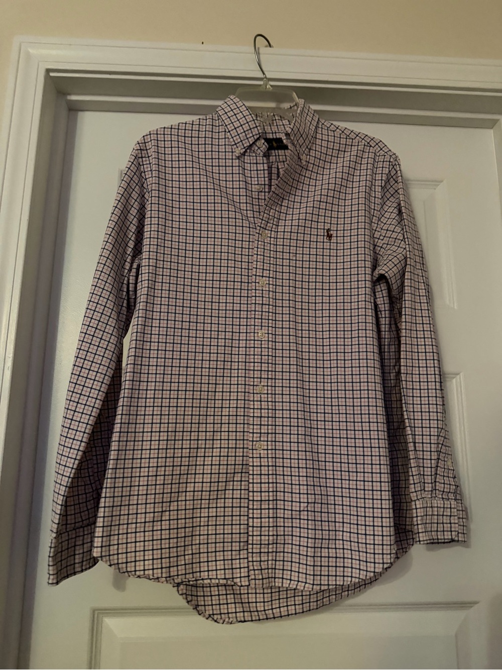 Polo Button-Down Shirt in Light Pink & Navy